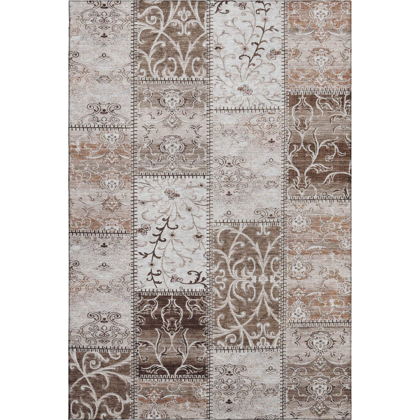 9' X 12' Beige And Ivory Patchwork Distressed Washable Area Rug With UV Protection - HomeRoots - Flyclothing LLC
