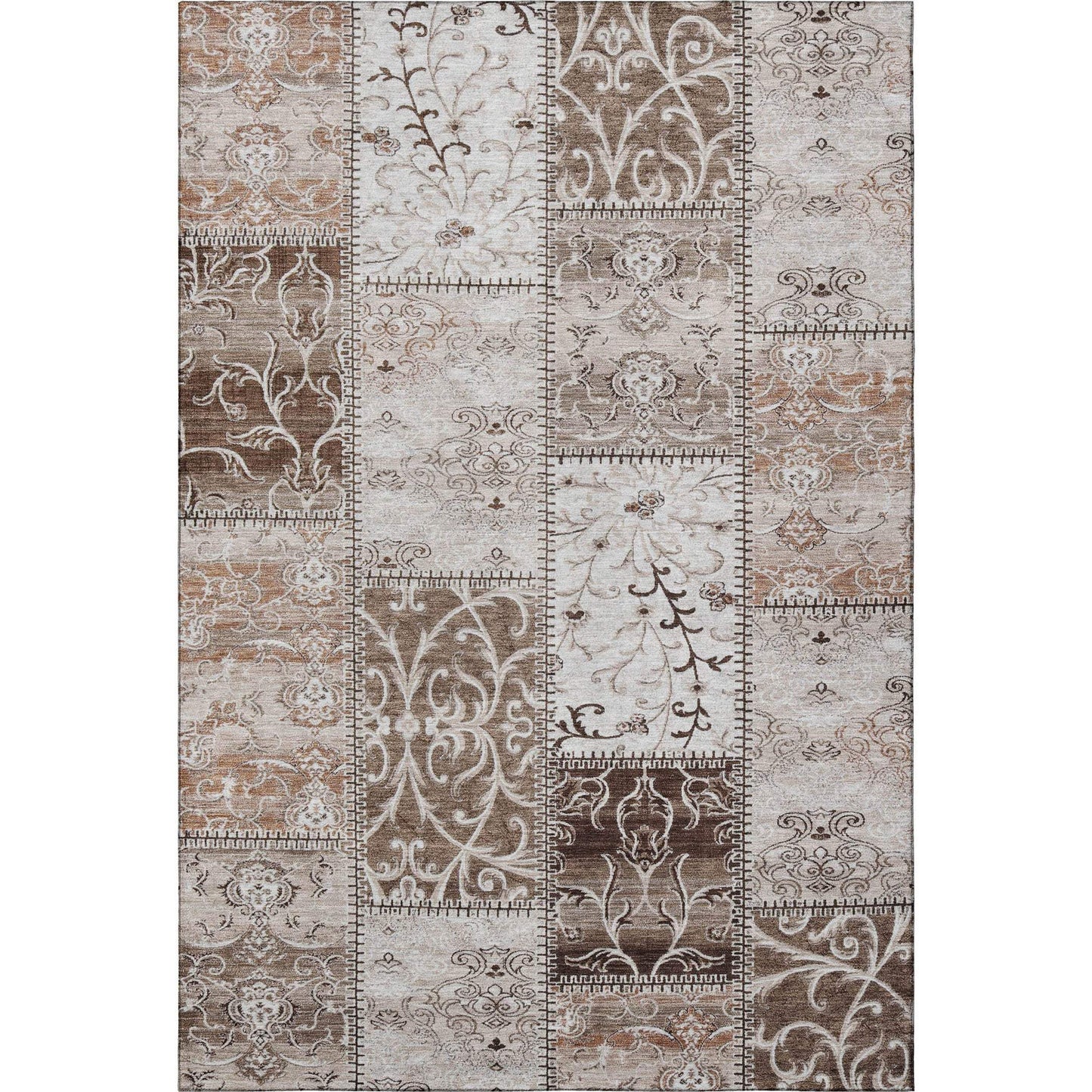 9' X 12' Beige And Ivory Patchwork Distressed Washable Area Rug With UV Protection - HomeRoots - Flyclothing LLC