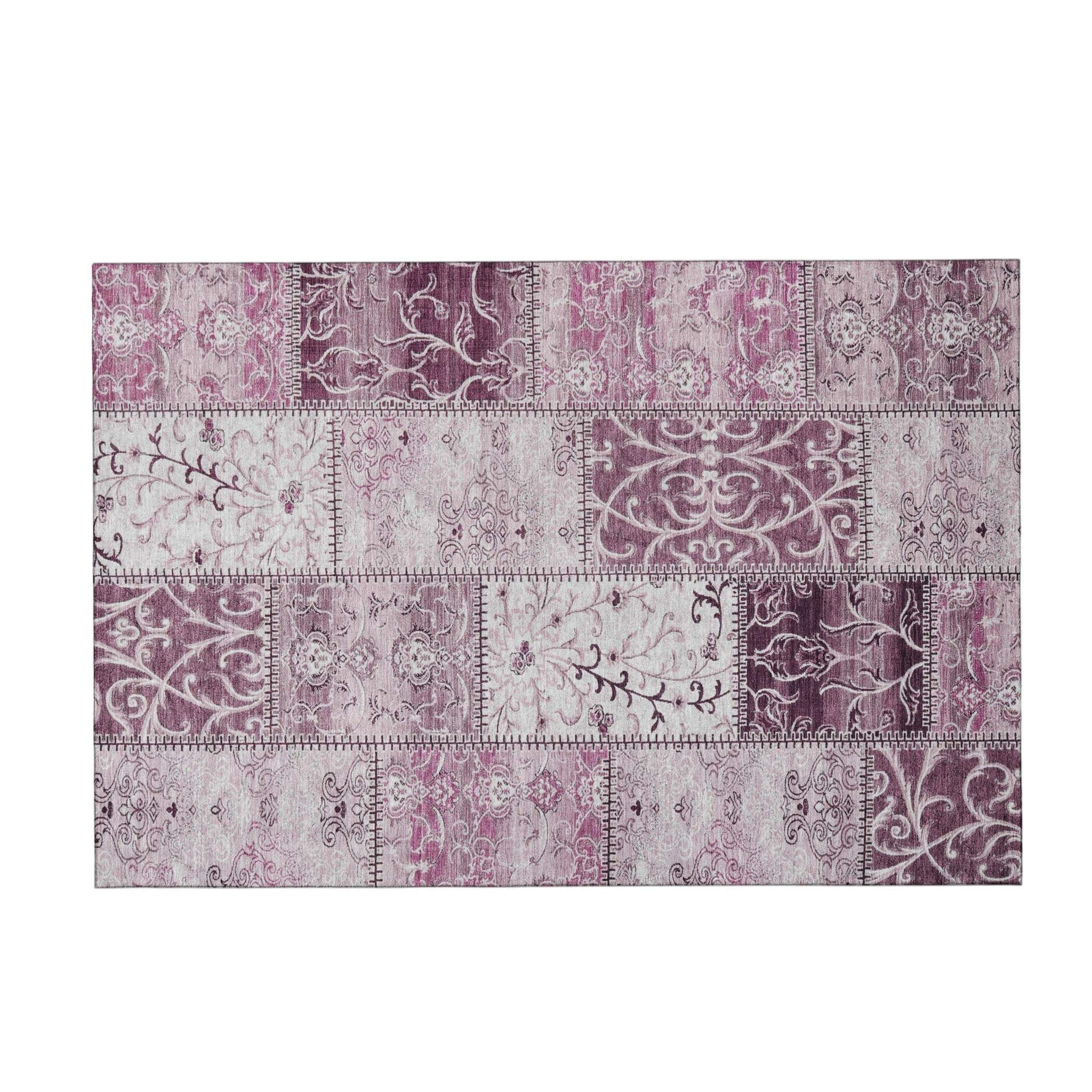 3' X 5' Burgundy And Ivory Patchwork Distressed Washable Area Rug With UV Protection - HomeRoots - Flyclothing LLC