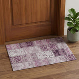 3' X 5' Burgundy And Ivory Patchwork Distressed Washable Area Rug With UV Protection - HomeRoots - Flyclothing LLC