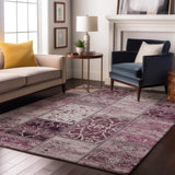 5' X 8' Burgundy And Ivory Patchwork Distressed Washable Area Rug With UV Protection - HomeRoots - Flyclothing LLC