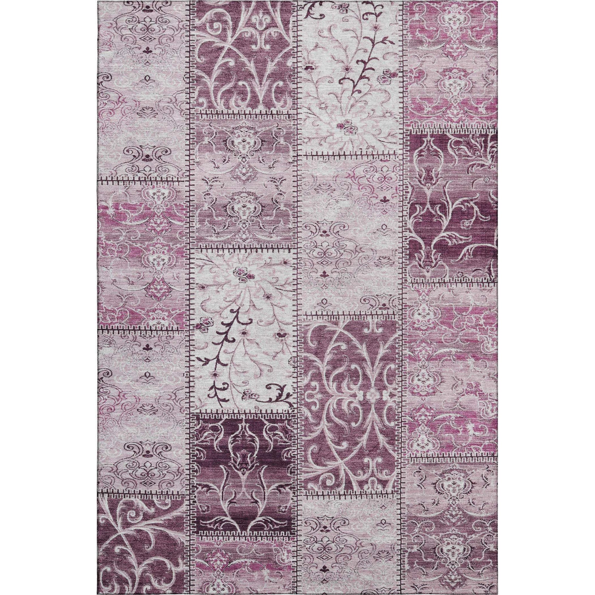 5' X 8' Burgundy And Ivory Patchwork Distressed Washable Area Rug With UV Protection - HomeRoots - Flyclothing LLC