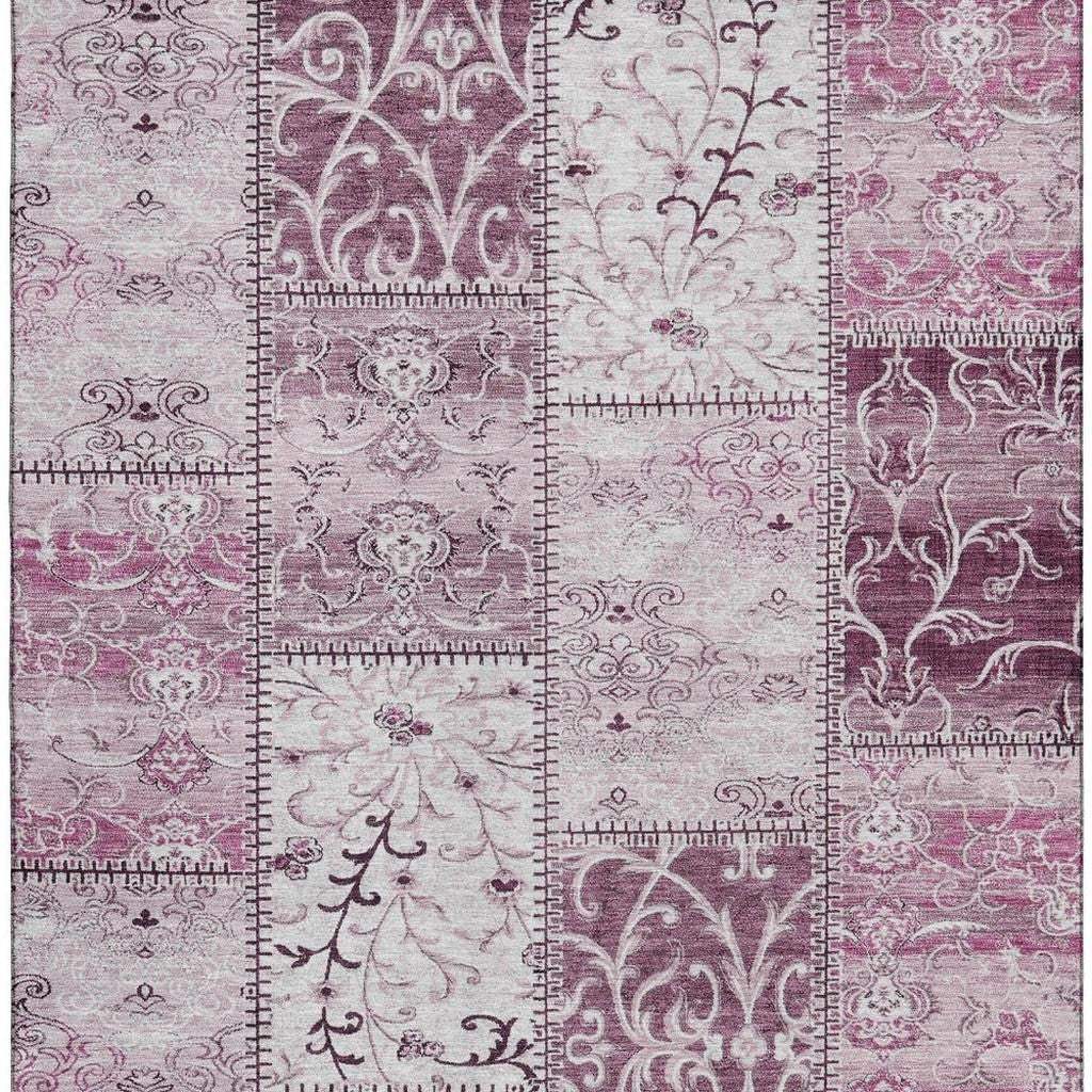5' X 8' Burgundy And Ivory Patchwork Distressed Washable Area Rug With UV Protection - HomeRoots - Flyclothing LLC