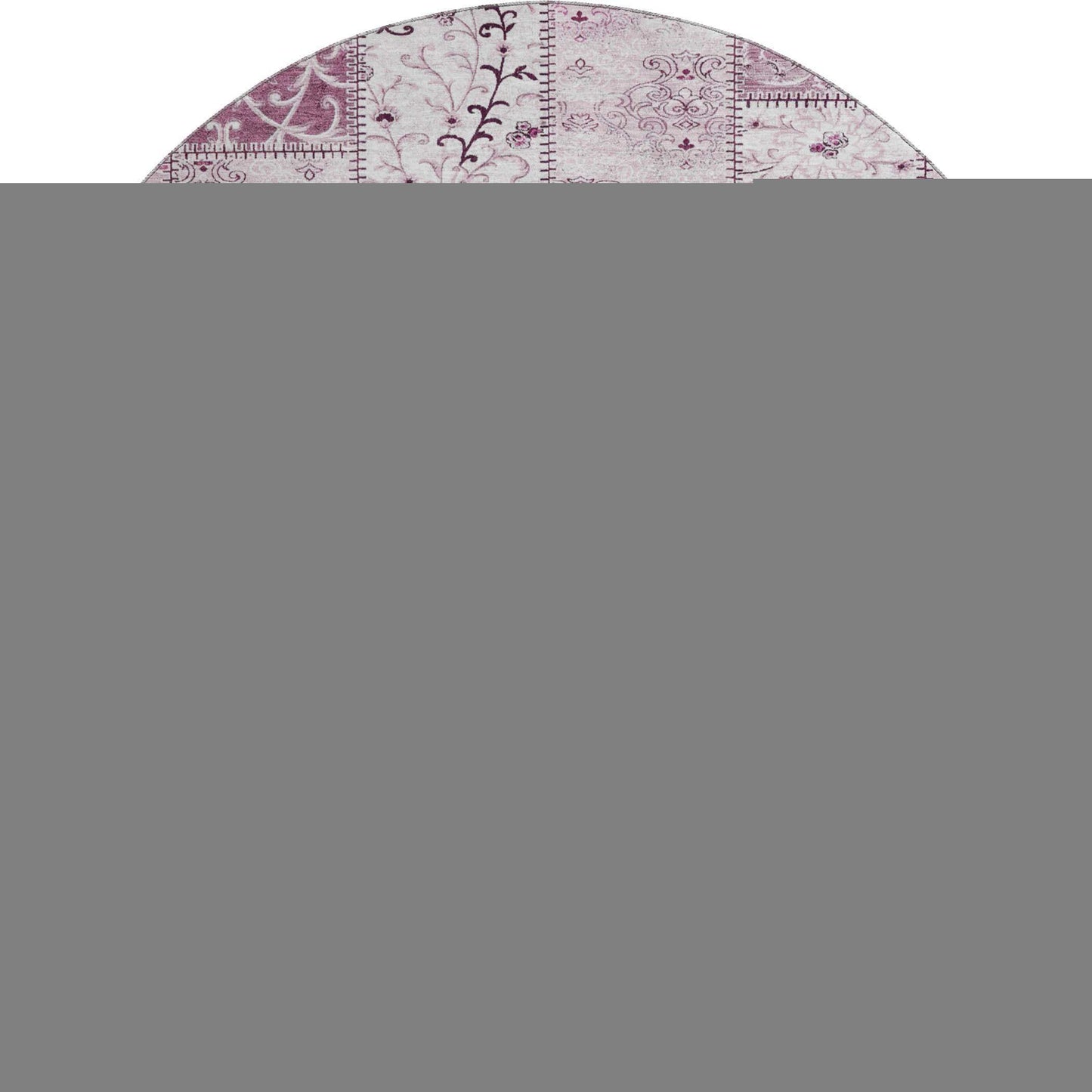 8' Burgundy And Ivory Patchwork Distressed Washable Round Rug With UV Protection - HomeRoots - Flyclothing LLC