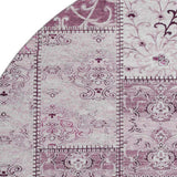 8' Burgundy And Ivory Patchwork Distressed Washable Round Rug With UV Protection - HomeRoots - Flyclothing LLC