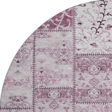 8' Burgundy And Ivory Patchwork Distressed Washable Round Rug With UV Protection - HomeRoots - Flyclothing LLC