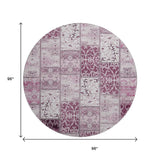 8' Burgundy And Ivory Patchwork Distressed Washable Round Rug With UV Protection - HomeRoots - Flyclothing LLC