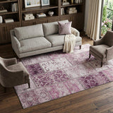 8' X 10' Burgundy And Ivory Patchwork Distressed Washable Area Rug With UV Protection - HomeRoots - Flyclothing LLC