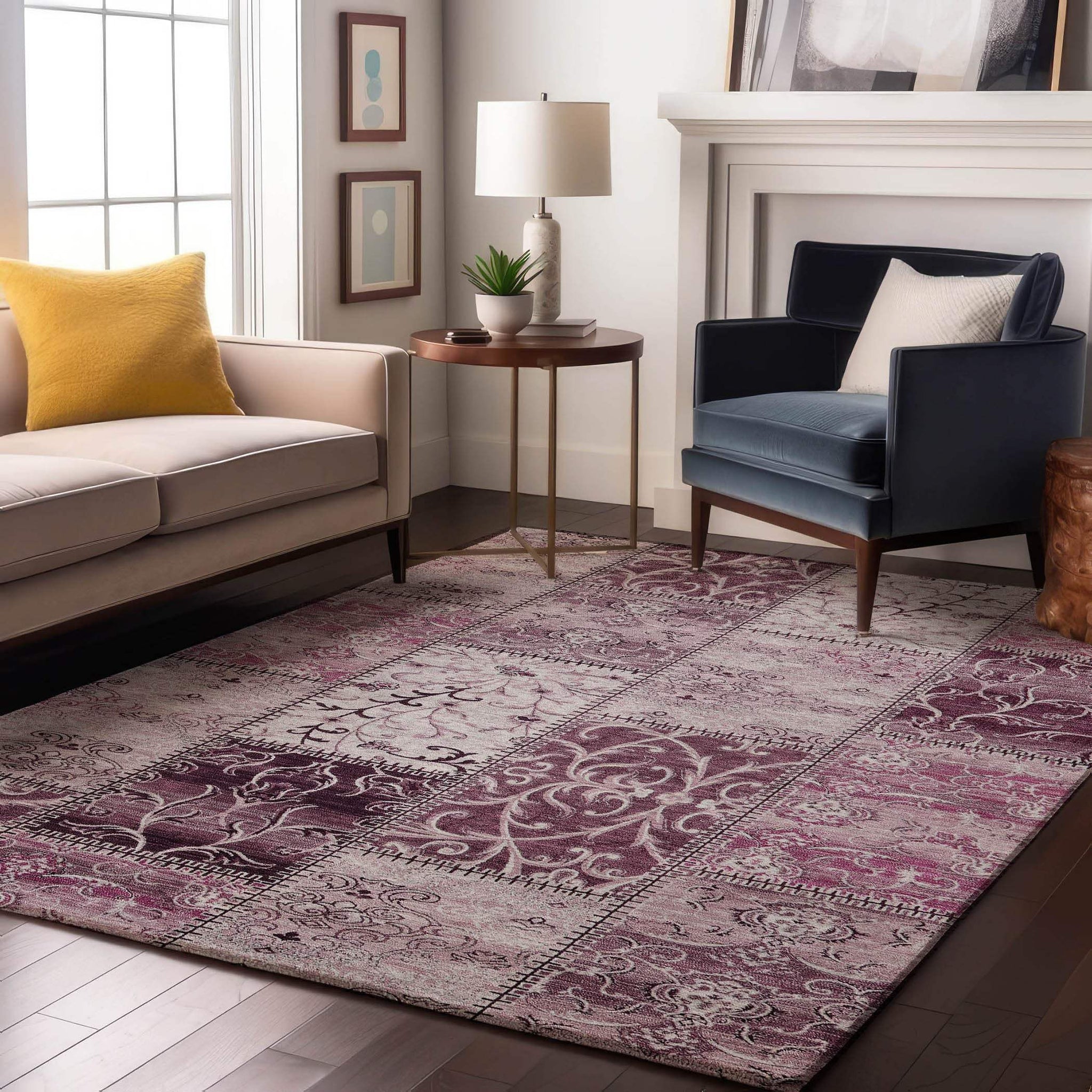 9' X 12' Burgundy And Ivory Patchwork Distressed Washable Area Rug With UV Protection - HomeRoots - Flyclothing LLC