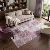 9' X 12' Burgundy And Ivory Patchwork Distressed Washable Area Rug With UV Protection - HomeRoots - Flyclothing LLC
