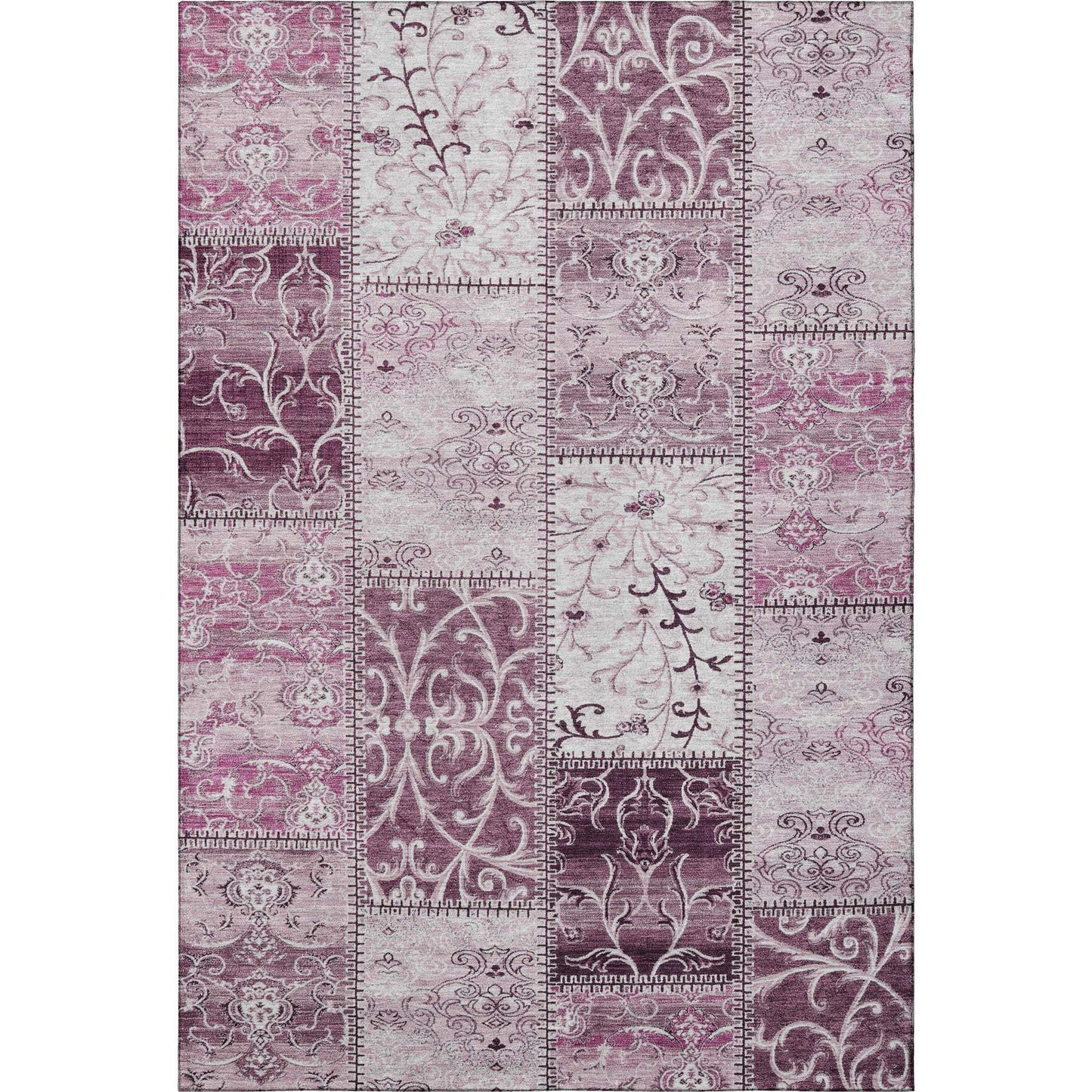 9' X 12' Burgundy And Ivory Patchwork Distressed Washable Area Rug With UV Protection - HomeRoots - Flyclothing LLC