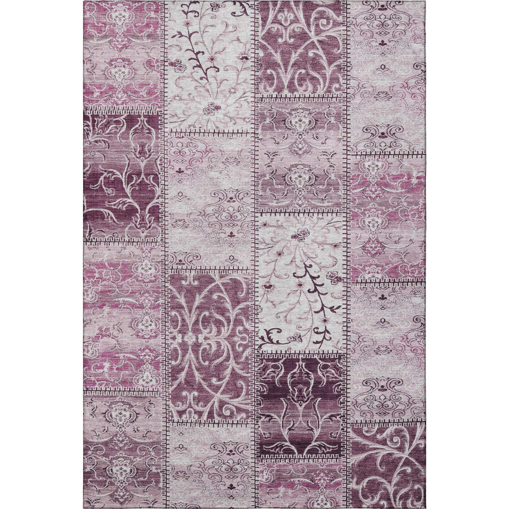 9' X 12' Burgundy And Ivory Patchwork Distressed Washable Area Rug With UV Protection - HomeRoots - Flyclothing LLC