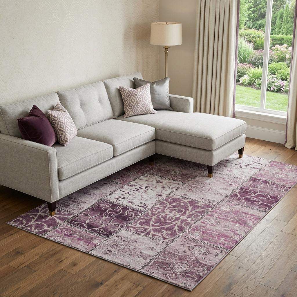 10' X 14' Burgundy And Ivory Patchwork Distressed Washable Area Rug With UV Protection - HomeRoots - Flyclothing LLC