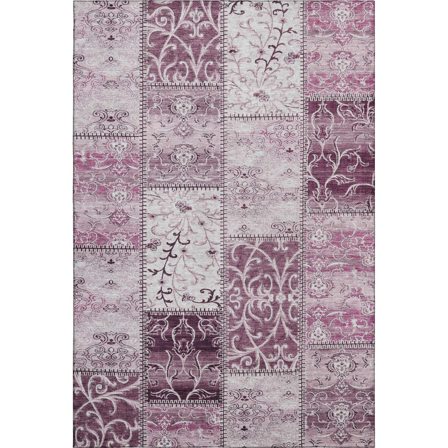 10' X 14' Burgundy And Ivory Patchwork Distressed Washable Area Rug With UV Protection - HomeRoots - Flyclothing LLC