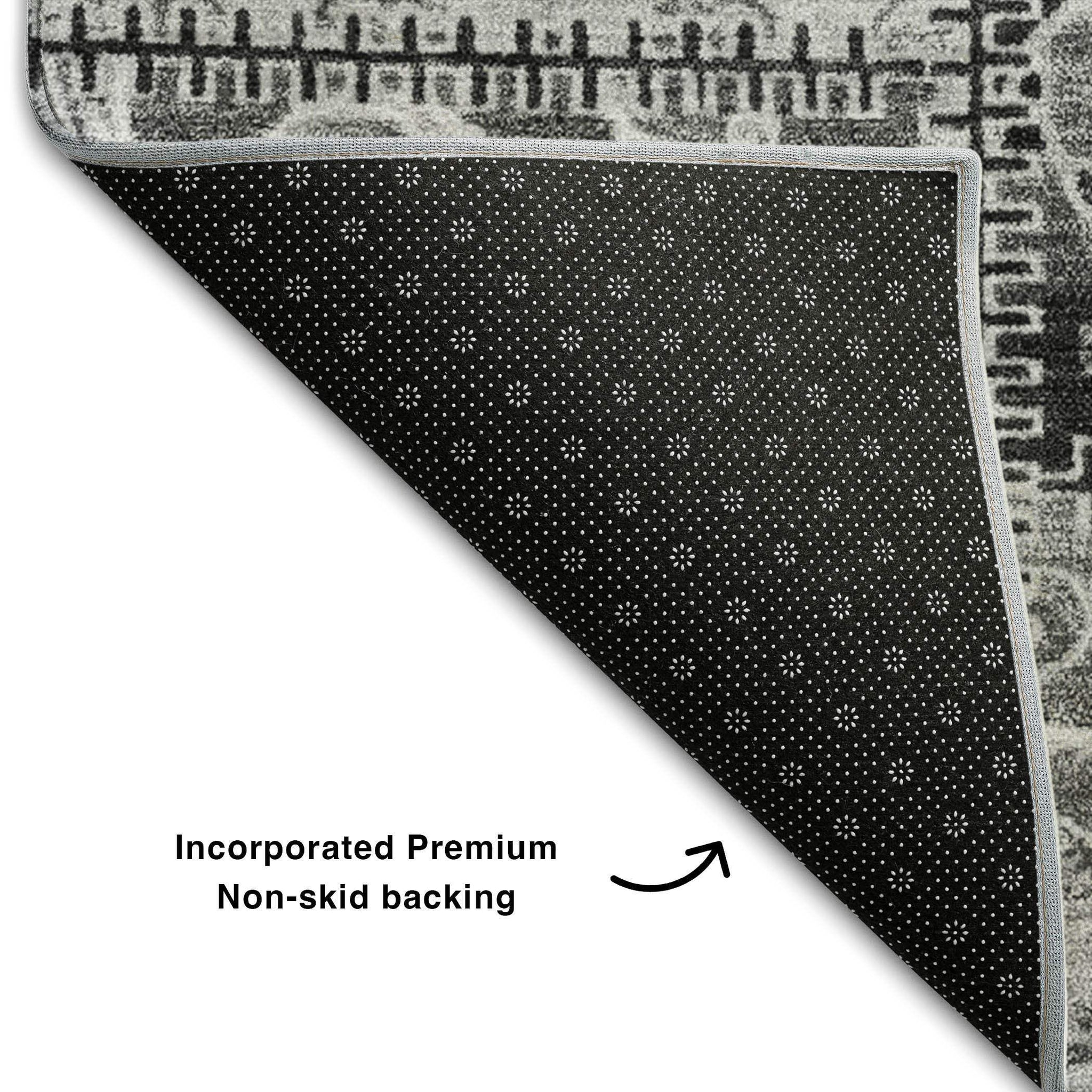 5' X 8' Gray And Ivory Patchwork Distressed Washable Area Rug With UV Protection - HomeRoots - Flyclothing LLC