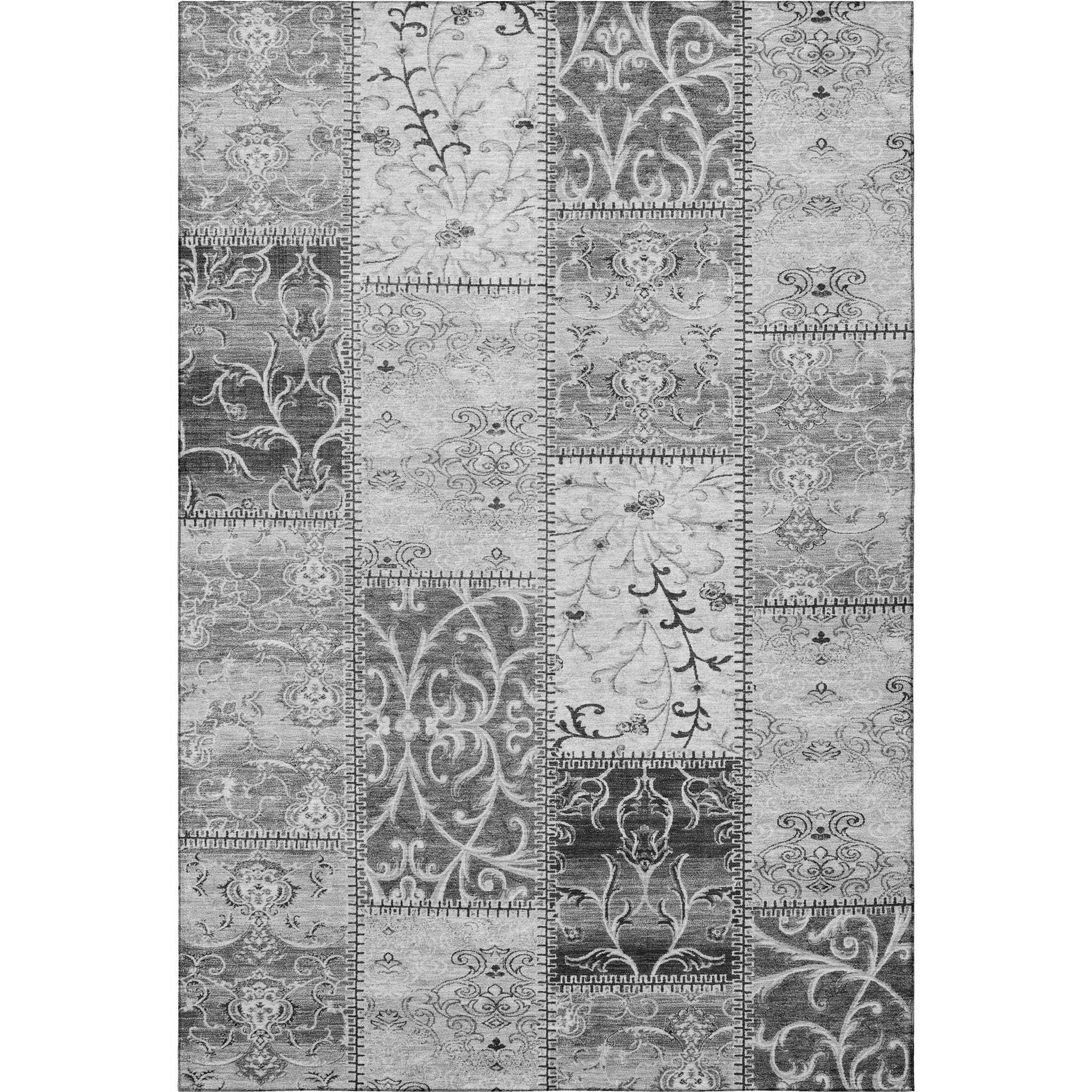 5' X 8' Gray And Ivory Patchwork Distressed Washable Area Rug With UV Protection - HomeRoots - Flyclothing LLC