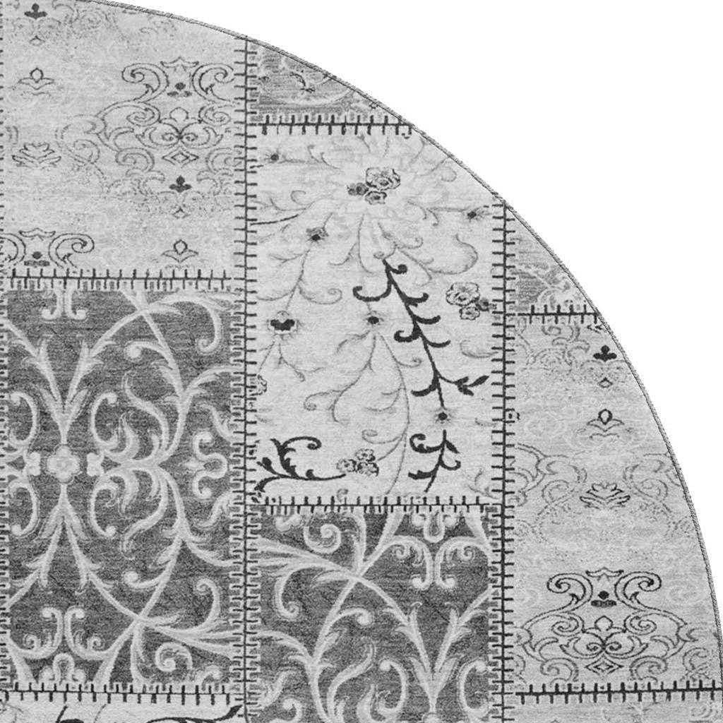 8' Gray And Ivory Patchwork Distressed Washable Round Rug With UV Protection - HomeRoots - Flyclothing LLC