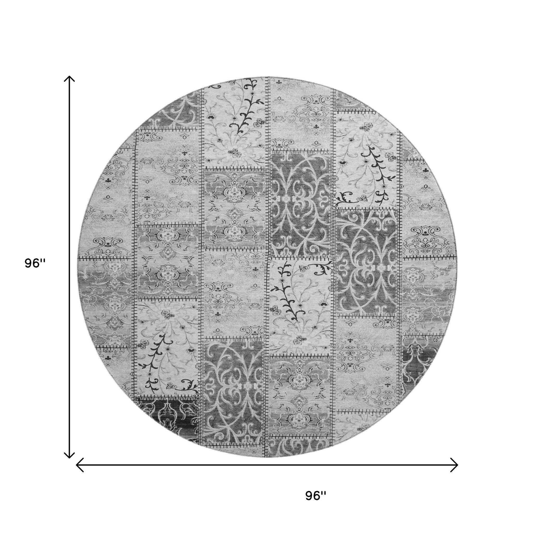 8' Gray And Ivory Patchwork Distressed Washable Round Rug With UV Protection - HomeRoots - Flyclothing LLC