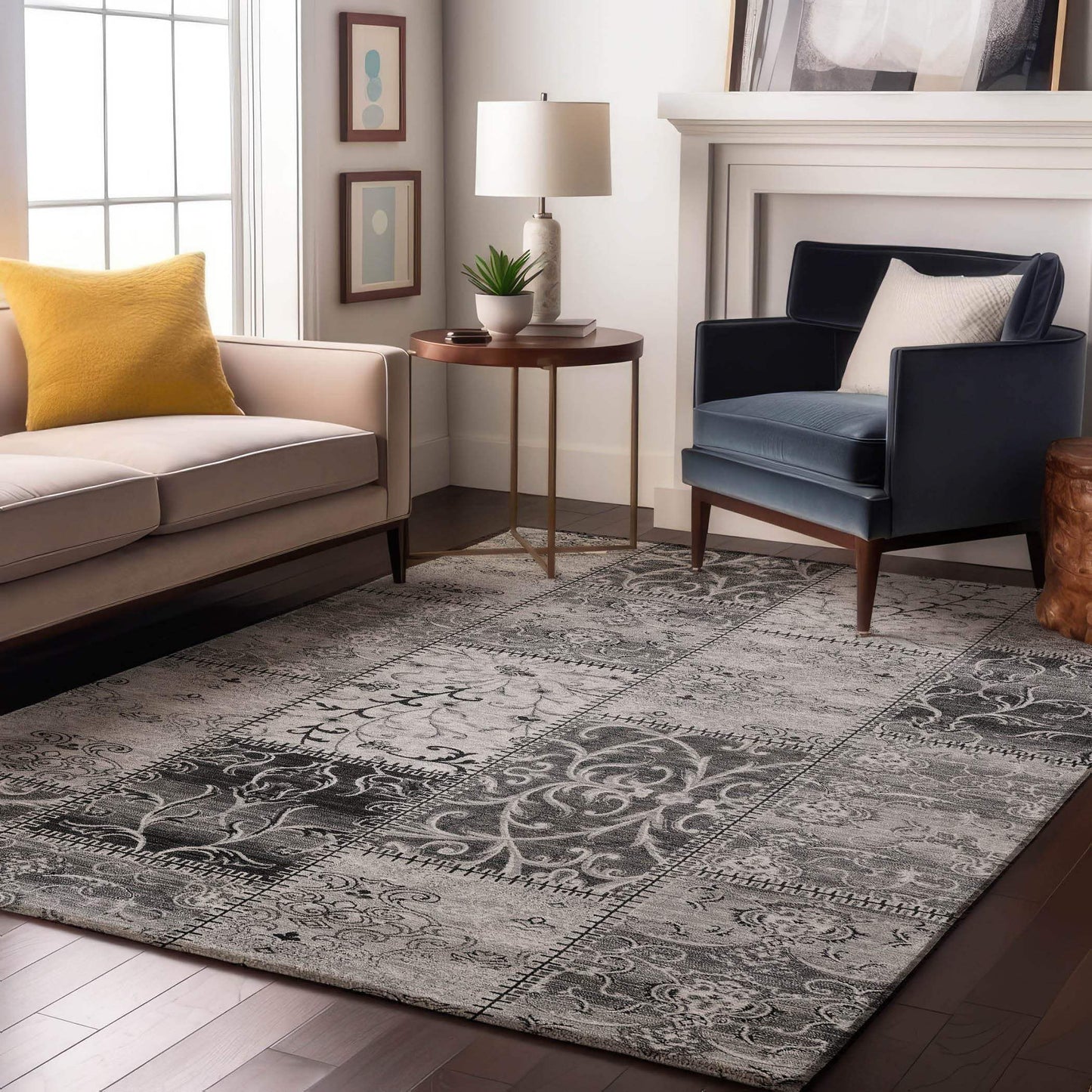 8' X 10' Gray And Ivory Patchwork Distressed Washable Area Rug With UV Protection - HomeRoots - Flyclothing LLC