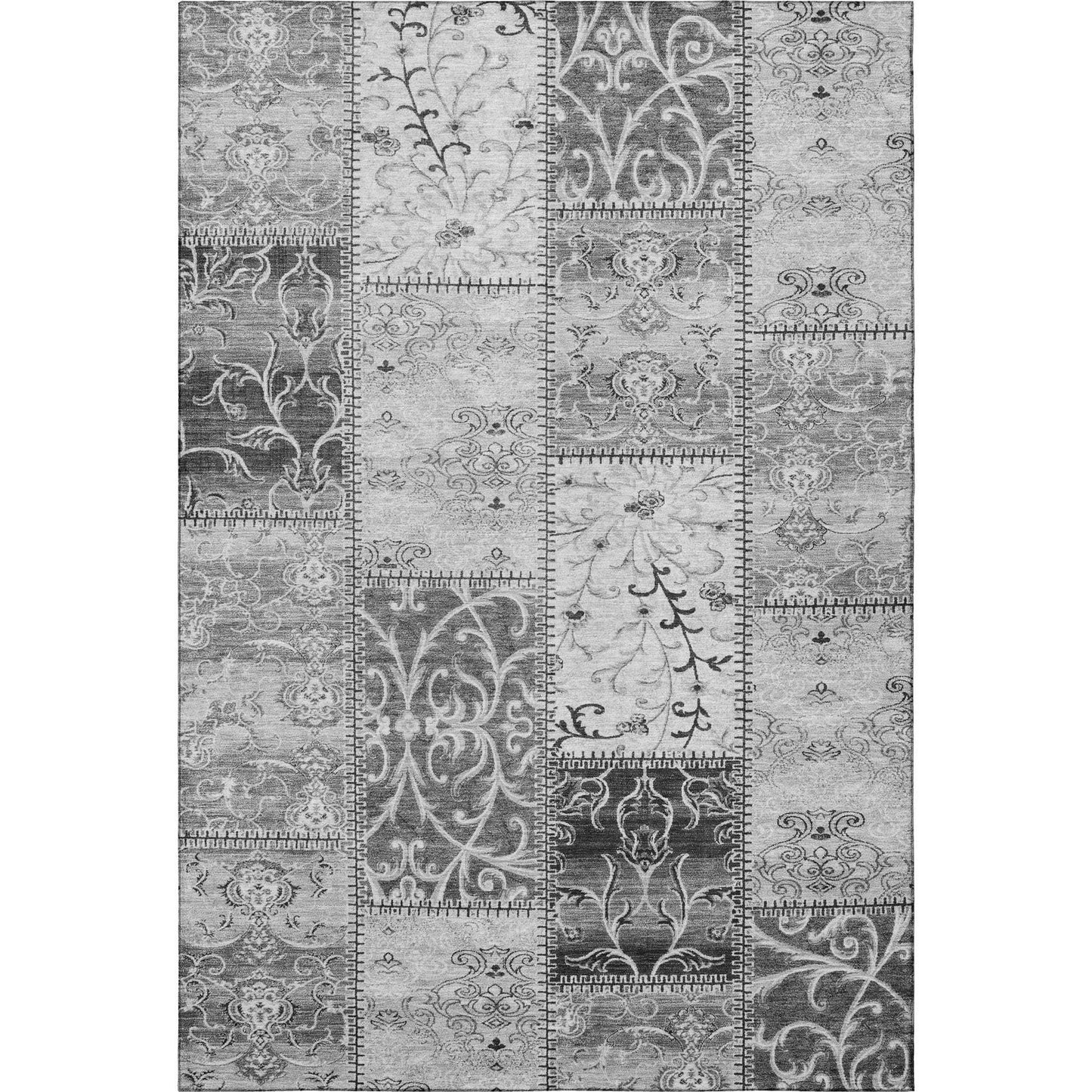 8' X 10' Gray And Ivory Patchwork Distressed Washable Area Rug With UV Protection - HomeRoots - Flyclothing LLC