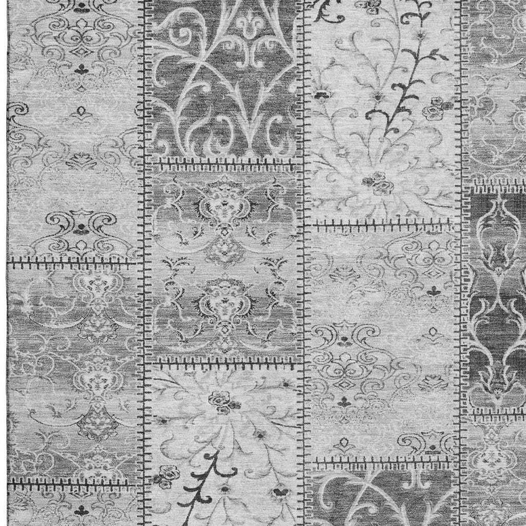 9' X 12' Gray And Ivory Patchwork Distressed Washable Area Rug With UV Protection - HomeRoots - Flyclothing LLC