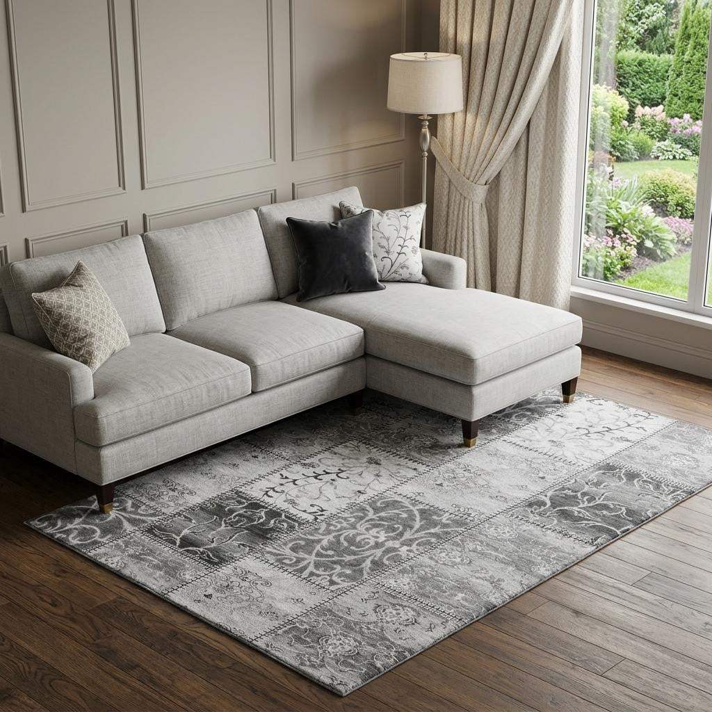10' X 14' Gray And Ivory Patchwork Distressed Washable Area Rug With UV Protection - HomeRoots - Flyclothing LLC