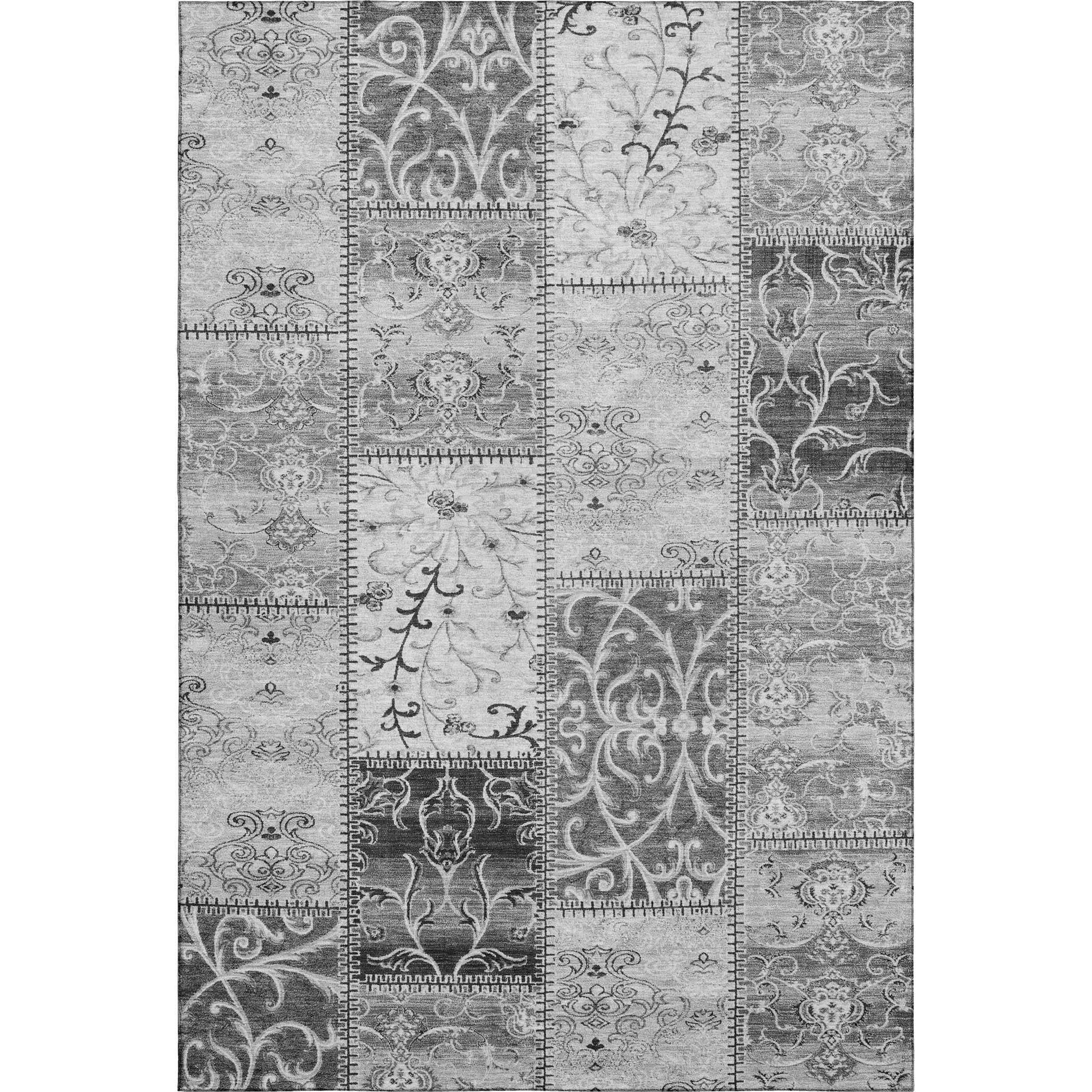 10' X 14' Gray And Ivory Patchwork Distressed Washable Area Rug With UV Protection - HomeRoots - Flyclothing LLC