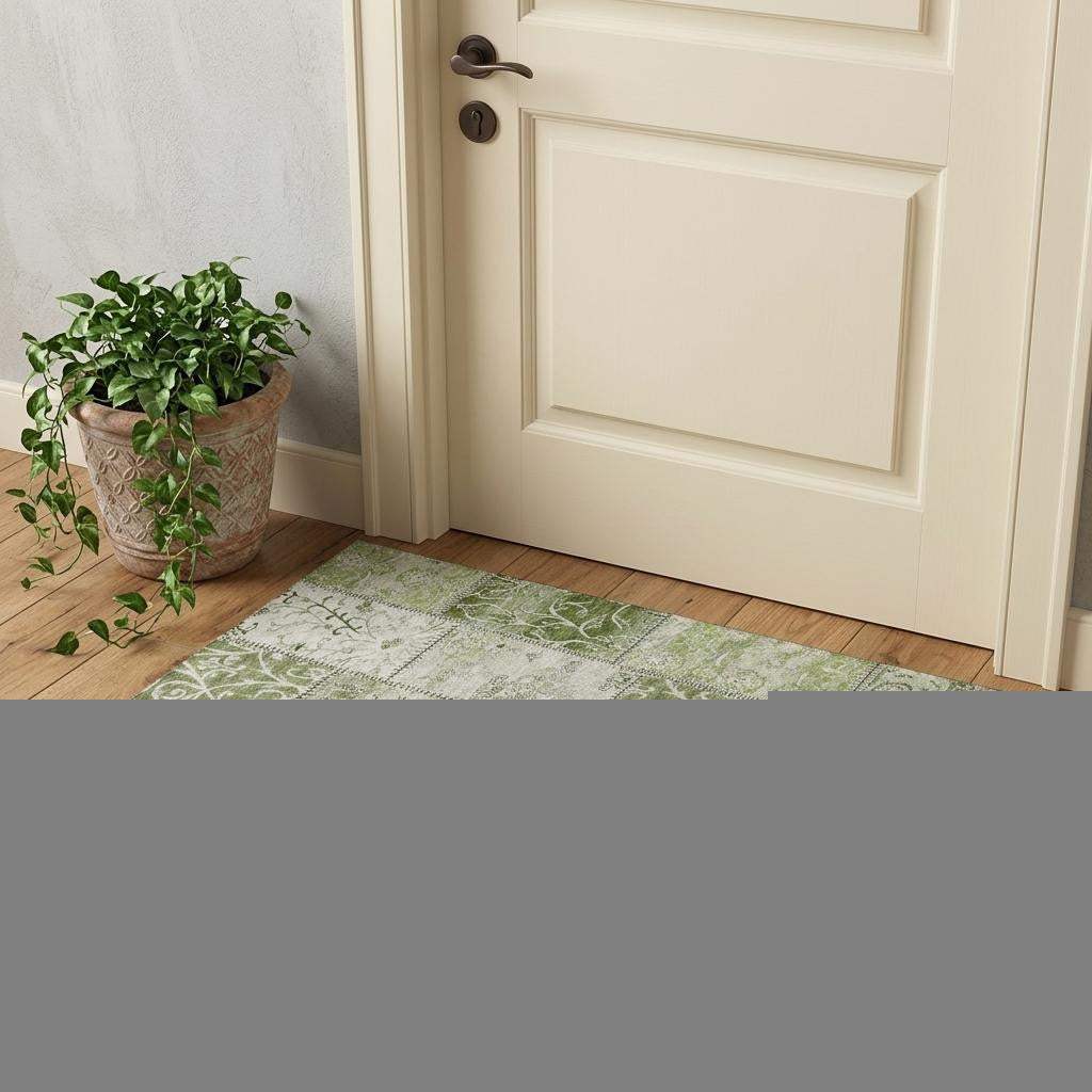 3' X 5' Green And Ivory Patchwork Distressed Washable Area Rug With UV Protection - HomeRoots - Flyclothing LLC