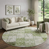 8' Green And Ivory Patchwork Distressed Washable Round Rug With UV Protection - HomeRoots - Flyclothing LLC