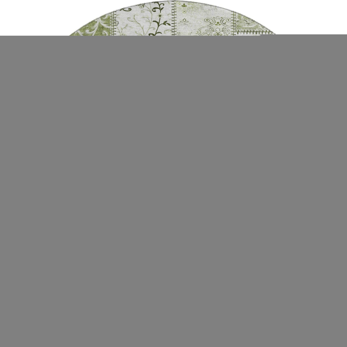 8' Green And Ivory Patchwork Distressed Washable Round Rug With UV Protection - HomeRoots - Flyclothing LLC
