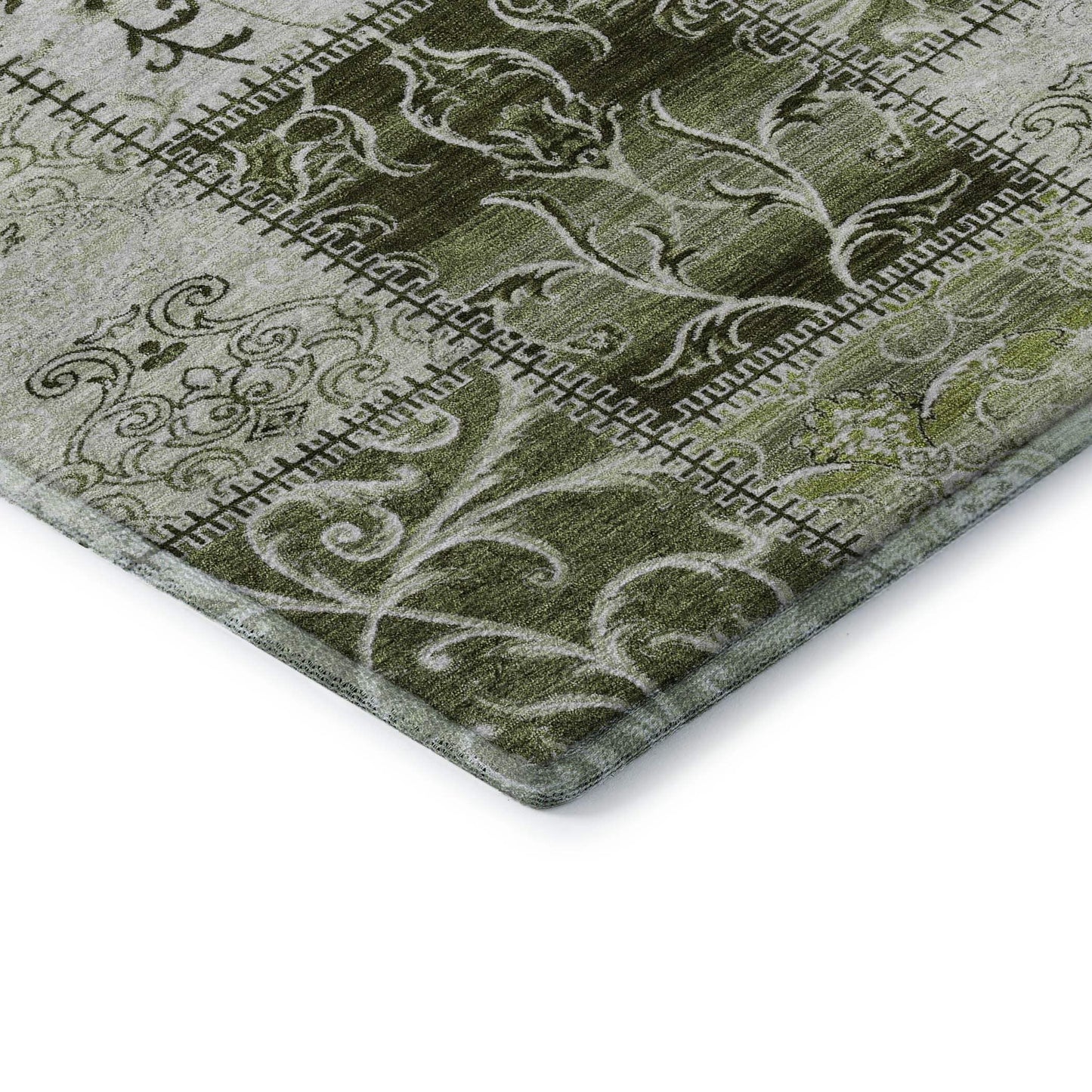 8' Green And Ivory Patchwork Distressed Washable Round Rug With UV Protection - HomeRoots - Flyclothing LLC