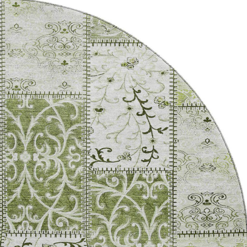 8' Green And Ivory Patchwork Distressed Washable Round Rug With UV Protection - HomeRoots - Flyclothing LLC