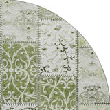 8' Green And Ivory Patchwork Distressed Washable Round Rug With UV Protection - HomeRoots - Flyclothing LLC