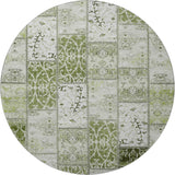 8' Green And Ivory Patchwork Distressed Washable Round Rug With UV Protection - HomeRoots - Flyclothing LLC