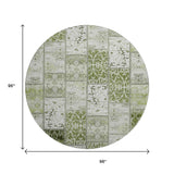 8' Green And Ivory Patchwork Distressed Washable Round Rug With UV Protection - HomeRoots - Flyclothing LLC