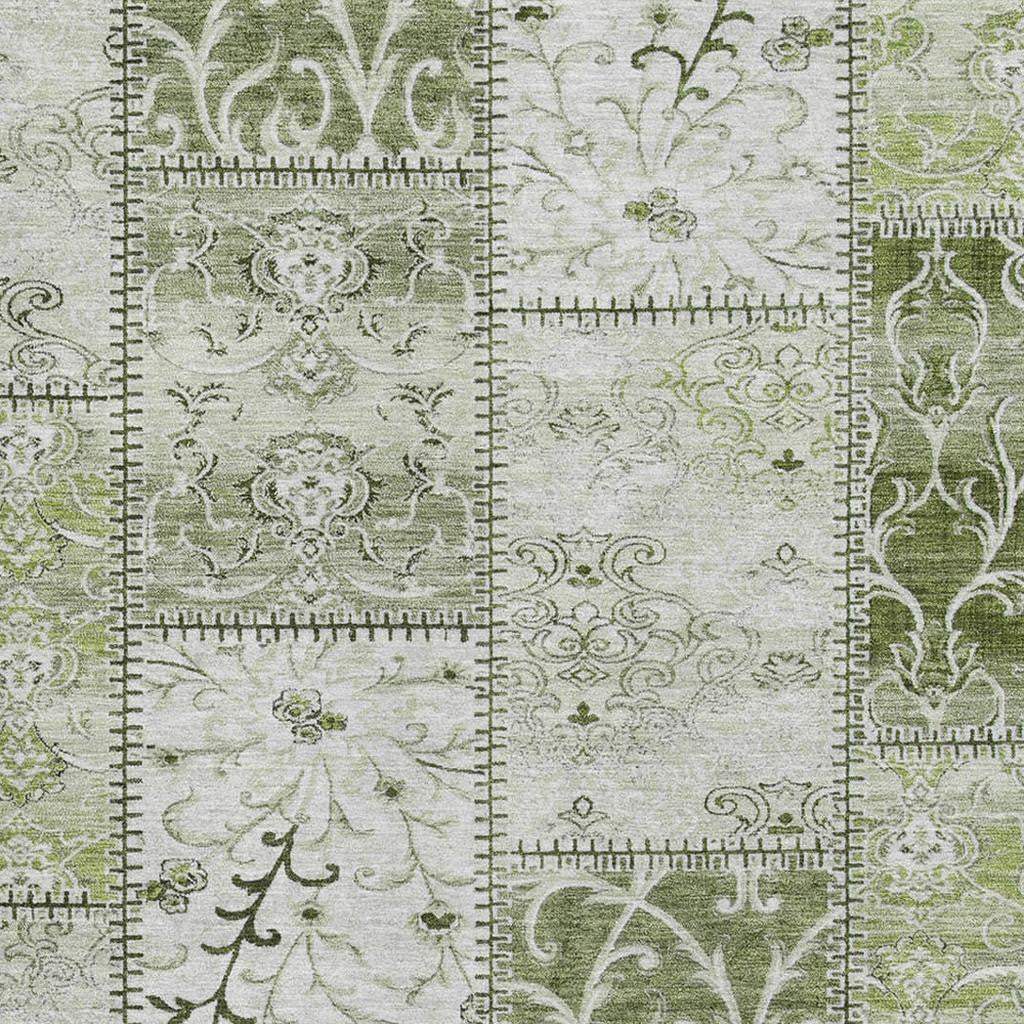 8' X 10' Green And Ivory Patchwork Distressed Washable Area Rug With UV Protection - HomeRoots - Flyclothing LLC