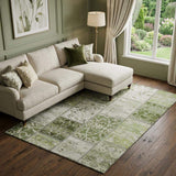 9' X 12' Green And Ivory Patchwork Distressed Washable Area Rug With UV Protection - HomeRoots - Flyclothing LLC