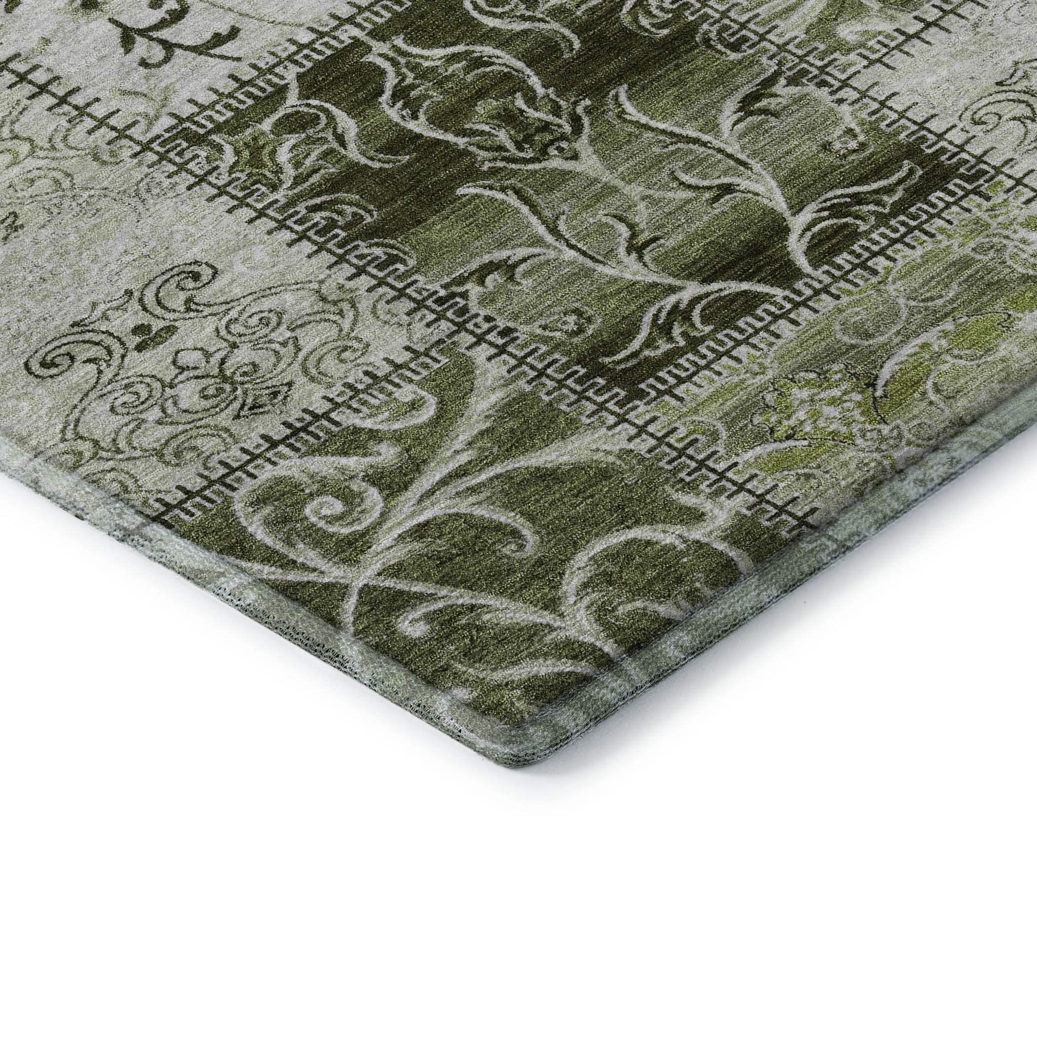 9' X 12' Green And Ivory Patchwork Distressed Washable Area Rug With UV Protection - HomeRoots - Flyclothing LLC