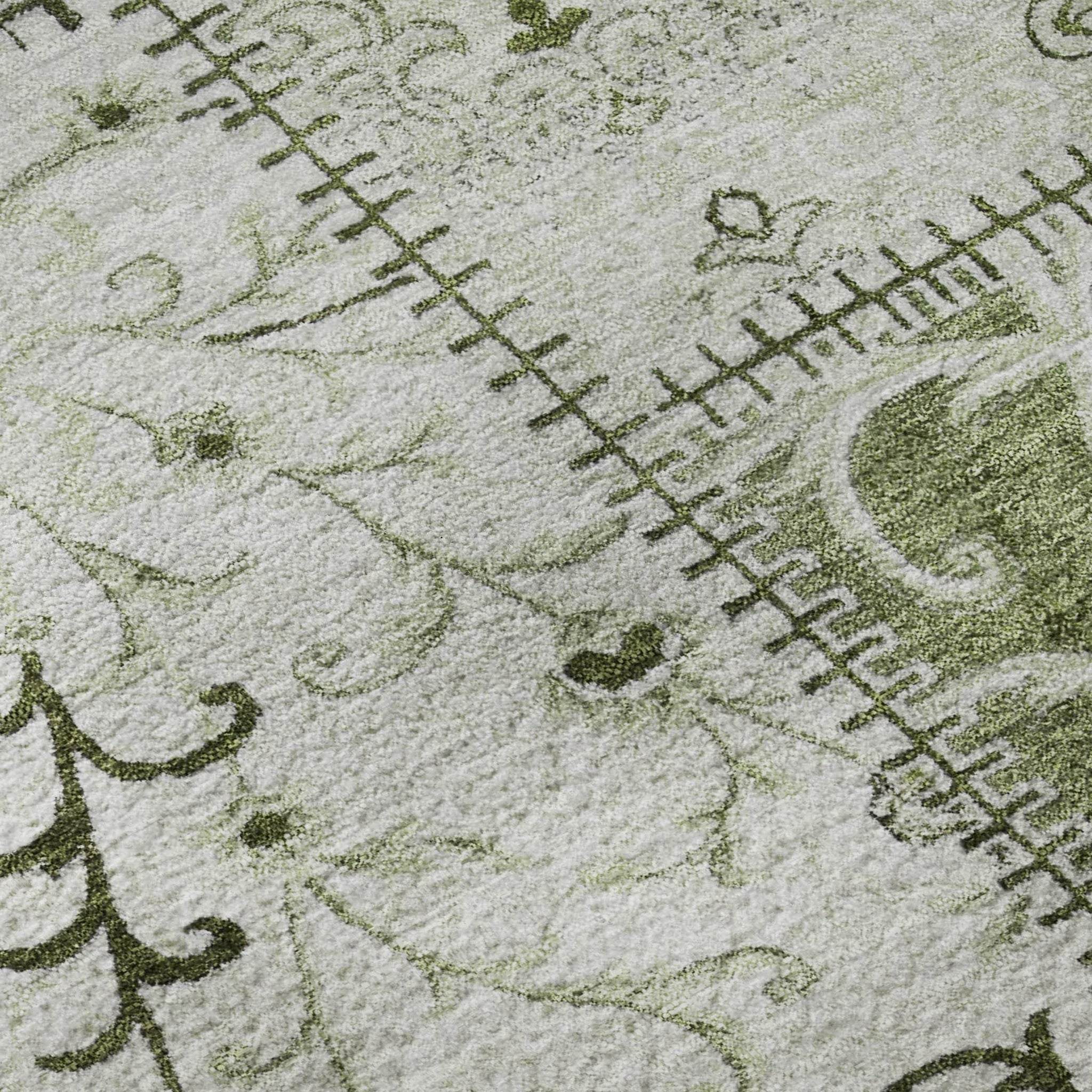 9' X 12' Green And Ivory Patchwork Distressed Washable Area Rug With UV Protection - HomeRoots - Flyclothing LLC