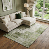 10' X 14' Green And Ivory Patchwork Distressed Washable Area Rug With UV Protection - HomeRoots - Flyclothing LLC