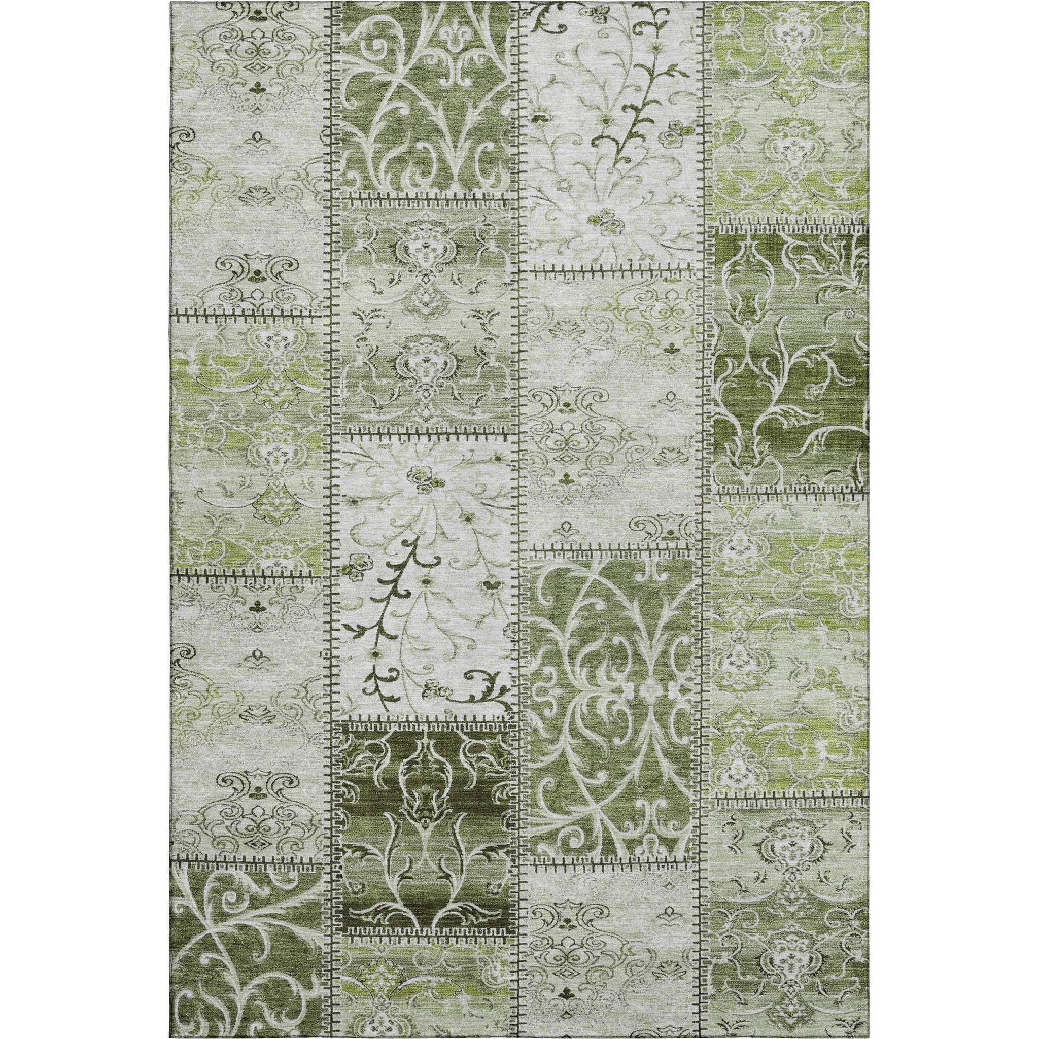 10' X 14' Green And Ivory Patchwork Distressed Washable Area Rug With UV Protection - HomeRoots - Flyclothing LLC