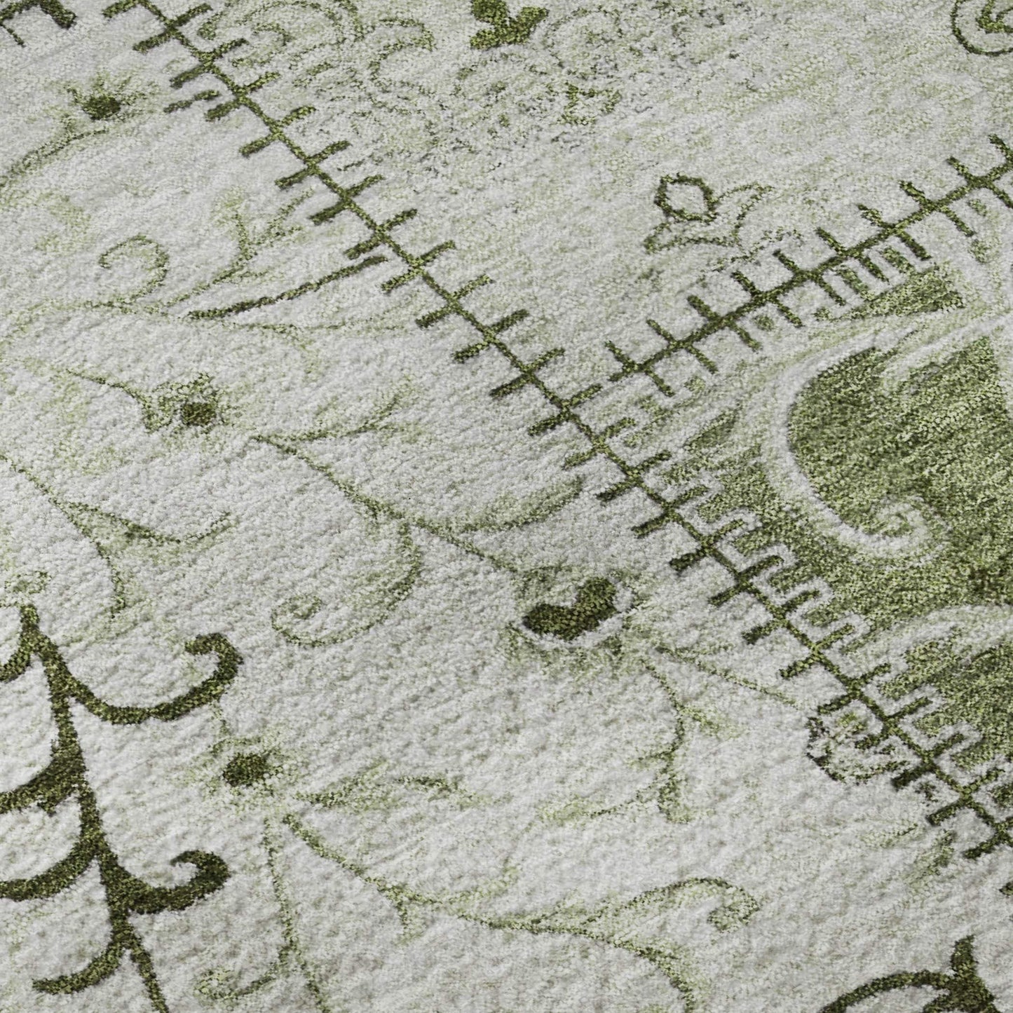 10' X 14' Green And Ivory Patchwork Distressed Washable Area Rug With UV Protection - HomeRoots - Flyclothing LLC