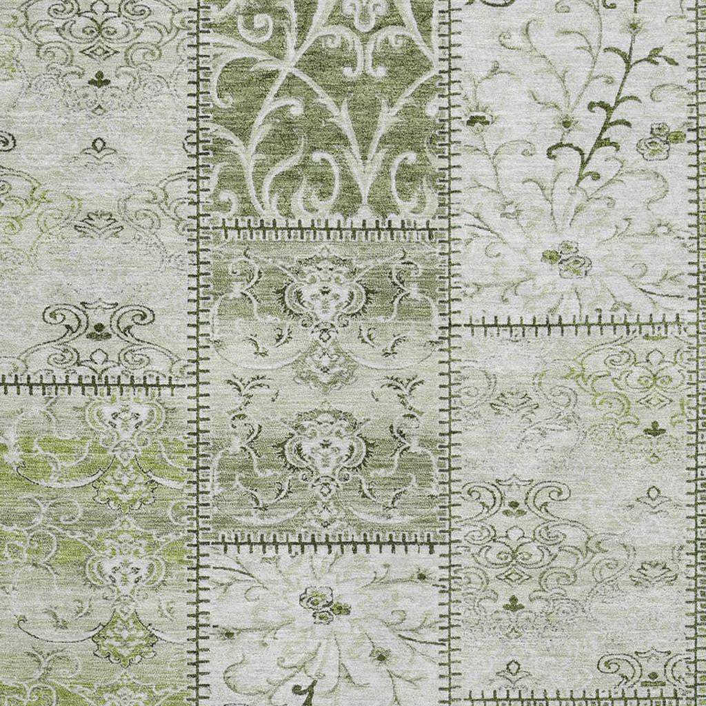 10' X 14' Green And Ivory Patchwork Distressed Washable Area Rug With UV Protection - HomeRoots - Flyclothing LLC