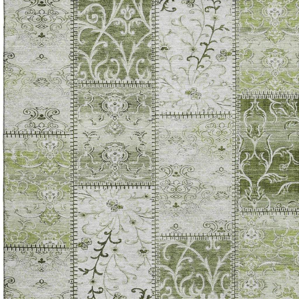 10' X 14' Green And Ivory Patchwork Distressed Washable Area Rug With UV Protection - HomeRoots - Flyclothing LLC