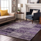 3' X 5' Purple And Ivory Patchwork Distressed Washable Area Rug With UV Protection - HomeRoots - Flyclothing LLC