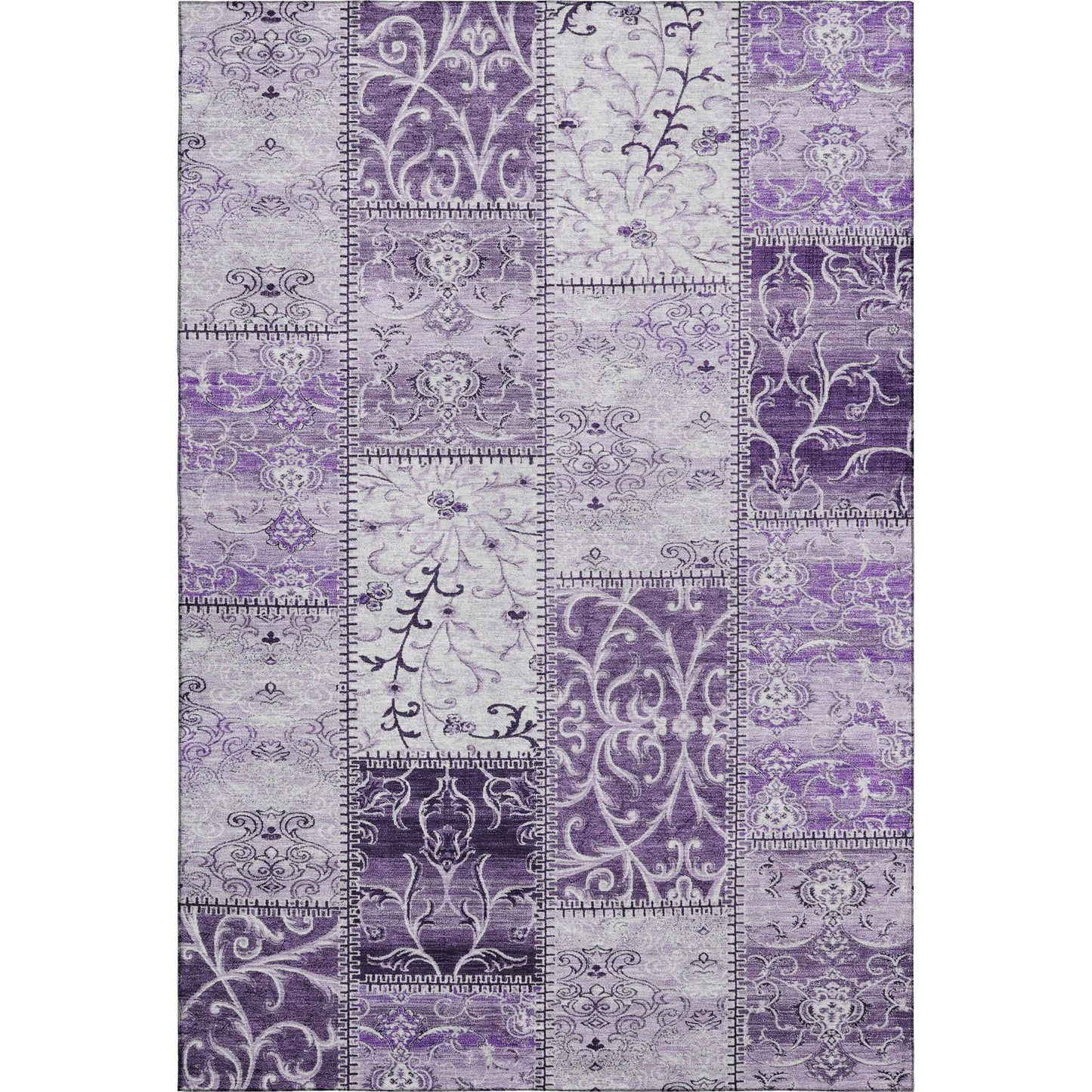 3' X 5' Purple And Ivory Patchwork Distressed Washable Area Rug With UV Protection - HomeRoots - Flyclothing LLC