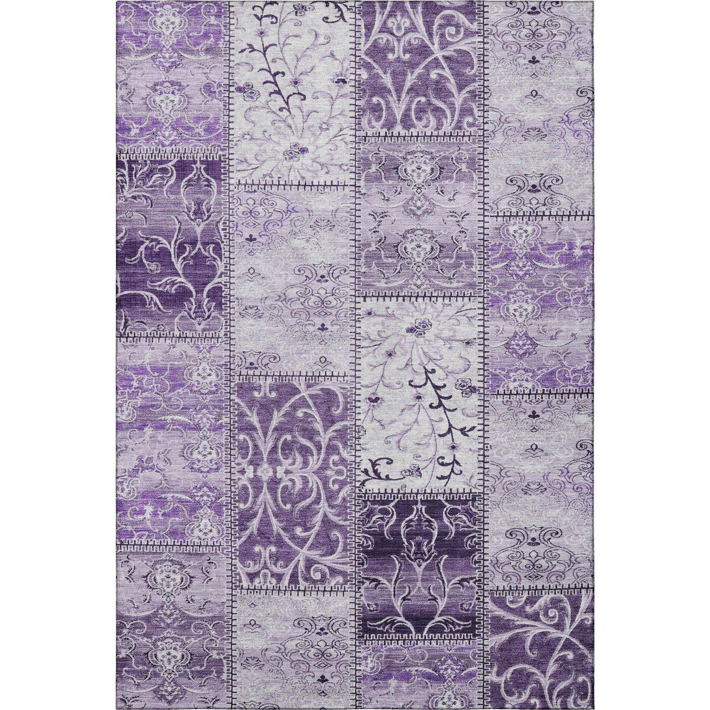 3' X 5' Purple And Ivory Patchwork Distressed Washable Area Rug With UV Protection - HomeRoots - Flyclothing LLC