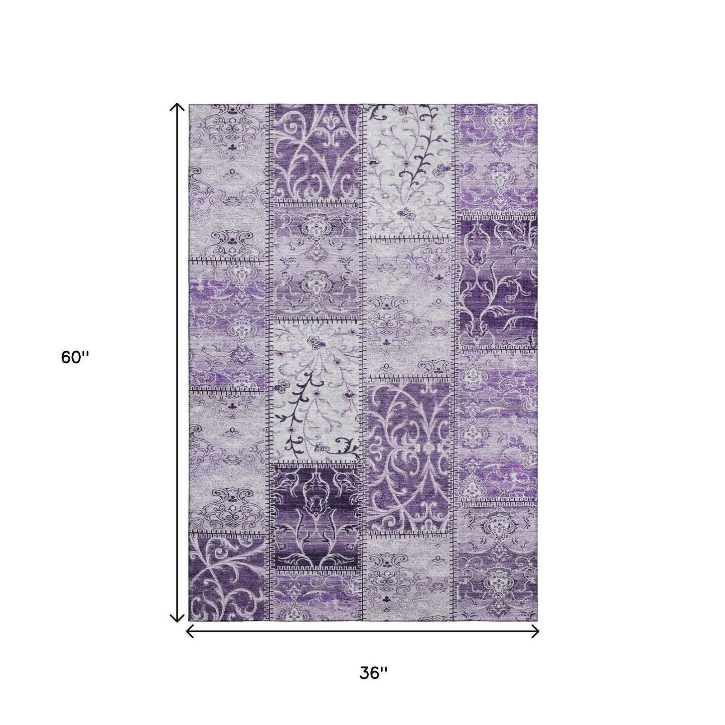 3' X 5' Purple And Ivory Patchwork Distressed Washable Area Rug With UV Protection - HomeRoots - Flyclothing LLC
