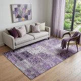 5' X 8' Purple And Ivory Patchwork Distressed Washable Area Rug With UV Protection - HomeRoots - Flyclothing LLC