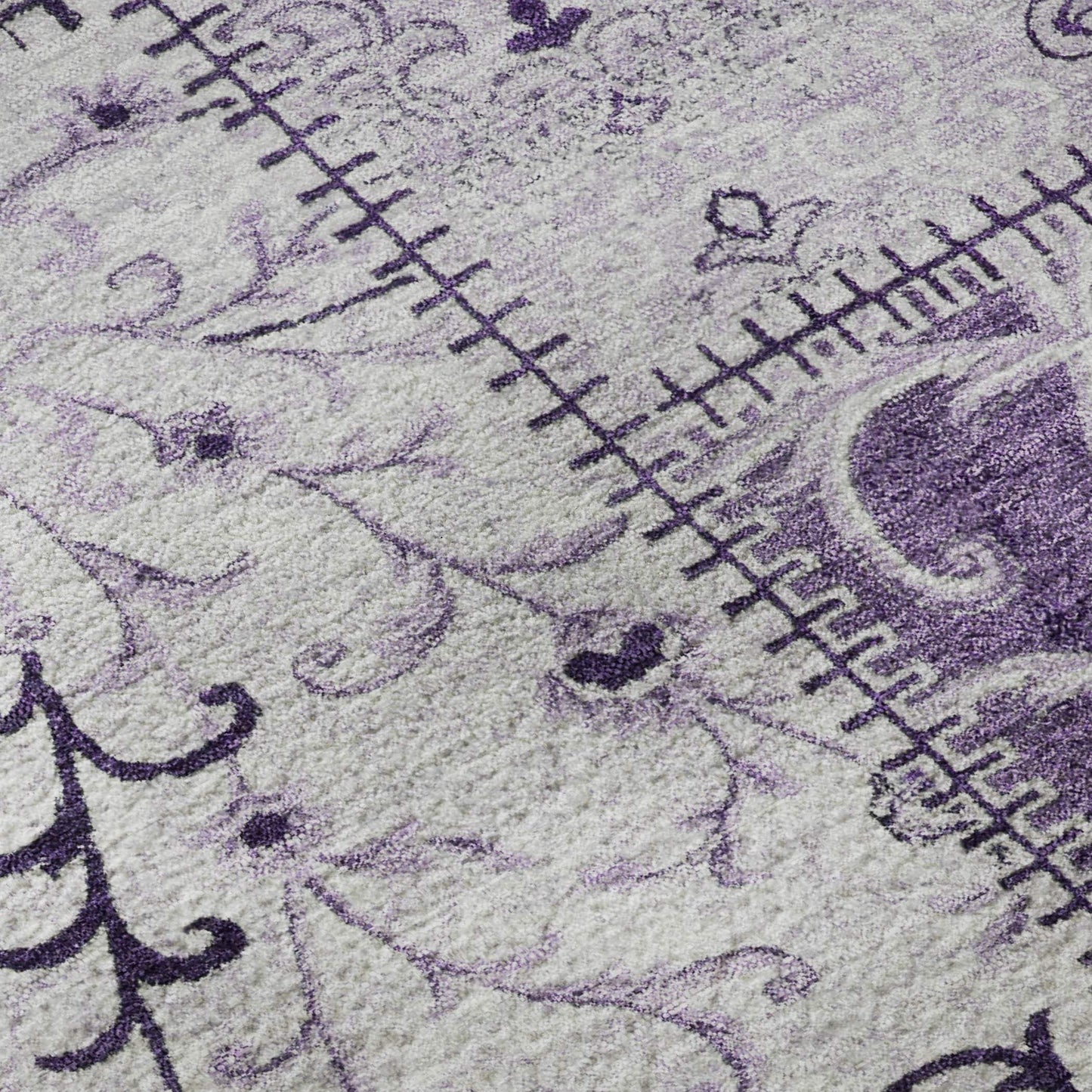 5' X 8' Purple And Ivory Patchwork Distressed Washable Area Rug With UV Protection - HomeRoots - Flyclothing LLC